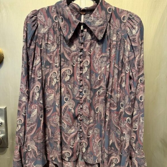 Boho Free People Modern Muse Paisley Tie-Neck Blouse - Picture 6 of 16